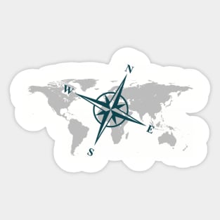 World Map with Compass Rose Sticker
